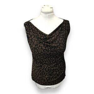 Ashli Couture Women’s Sleeveless Slinky Cowl Neck Animal Print Top Brown/Black L